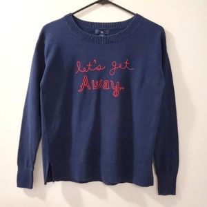 "Let's get away" - Navy sweater with red text - The Gap - Size S